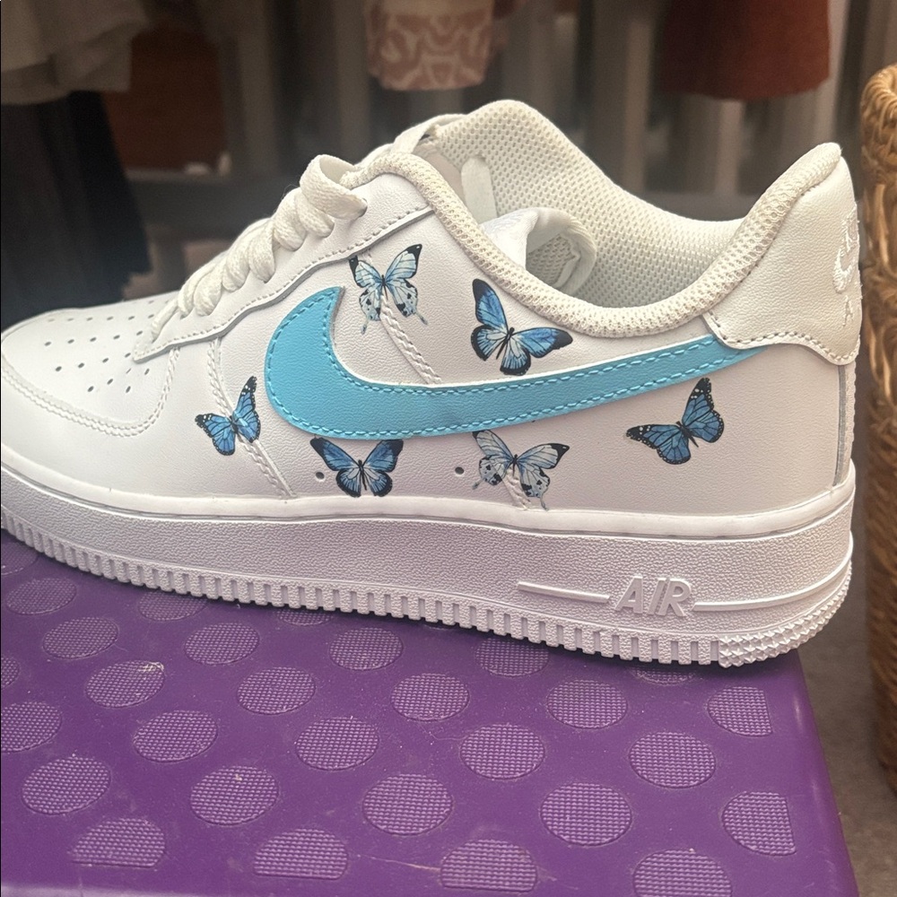 Nike | Custom Drip Blue Butterfly Fantasy 🦋 Air Force 1’s Never Worn Sz 7 - Picture 5 of 13